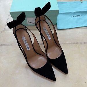 Aquazzura Bow Tie Pump Black Suede 105 37.5